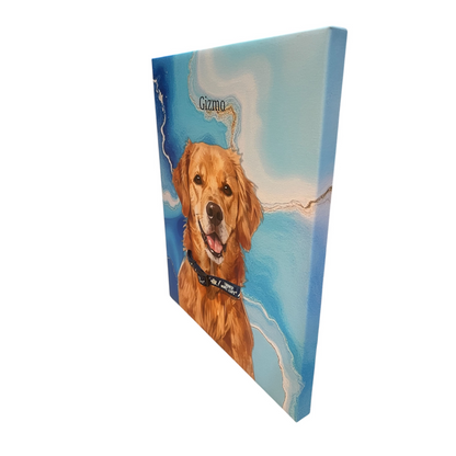 DIGITALLY PAINTED CUSTOM PET PORTRAIT CANVAS WITH PERSONALIZED COLLAR INSERT