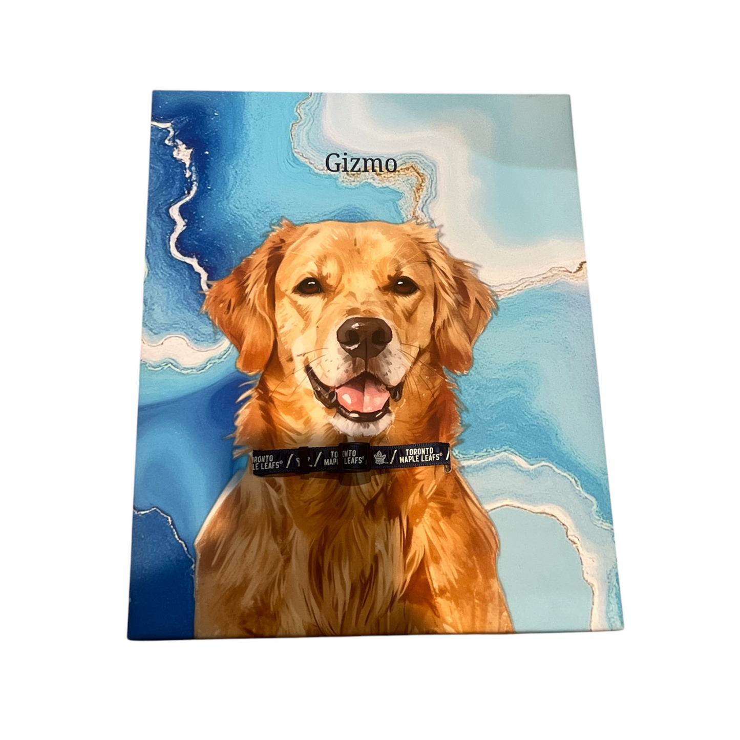 DIGITALLY PAINTED CUSTOM PET PORTRAIT CANVAS WITH PERSONALIZED COLLAR INSERT